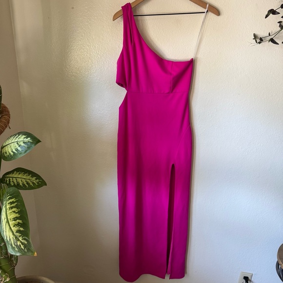 Lulus | Simply Beautiful Hot Pink One-Shoulder Cutout Maxi Dress - Picture 2 of 6